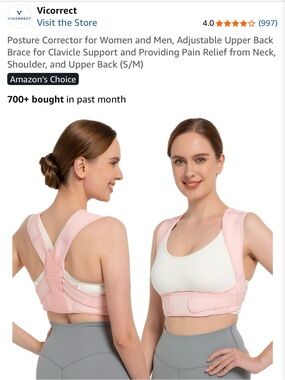 Never Used Vicorrect Pink Posture Corrector Back Brace Adjustable S/M